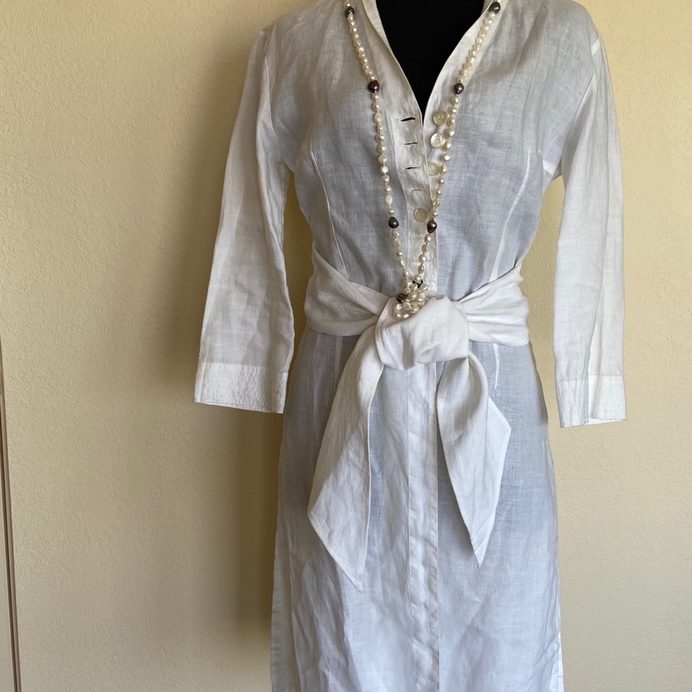 Linen shirt dress w wide belt